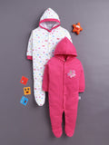 Pink & White Baby Girls Full Sleeves Hooded Sleepsuit Pack Of 2
