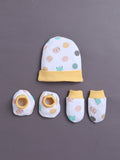 White & Yellow Boys Cotton Cap Mitten Bootie Set