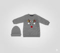 Grey Reindeer Knitted Romper with Cap