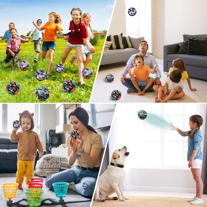 Set of 3 Jumping balls with lights, super space ball, colorful camouflage color, 7 cm, SARALMA