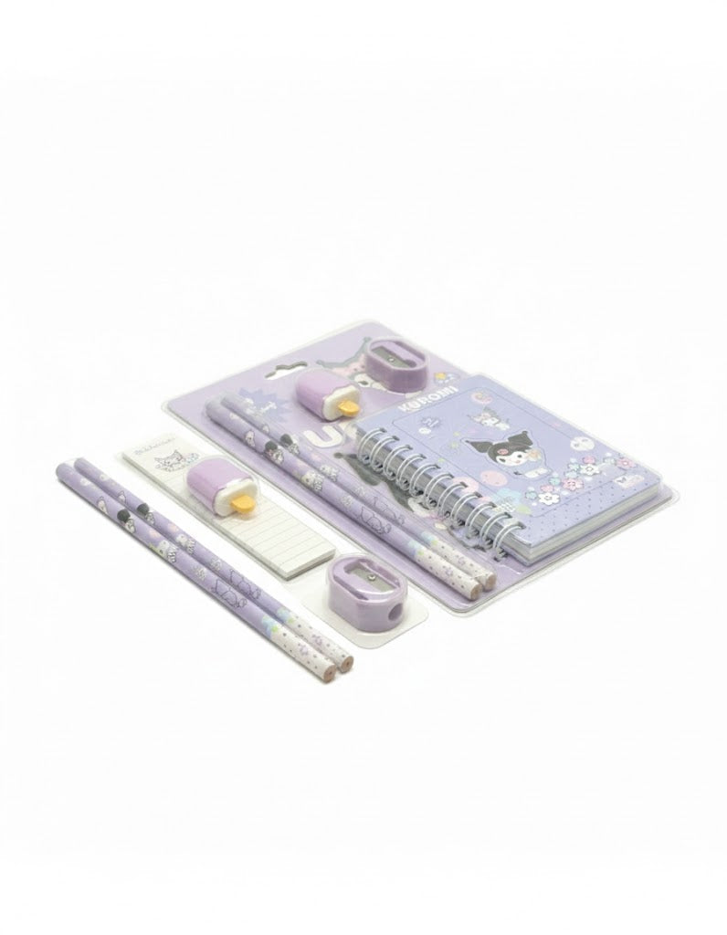 Kuromi Cute Stationery Gift Set With Notebook, Pencils, Eraser & Sharpener (Purple)
