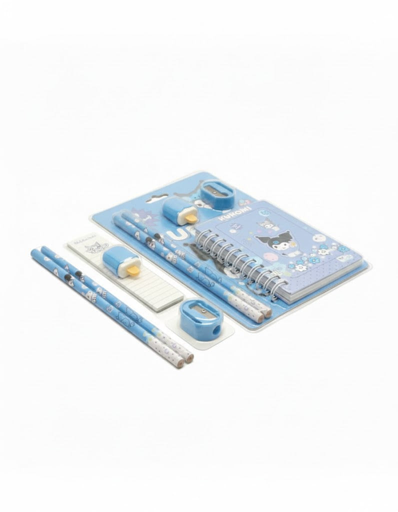 Kuromi Cute Stationery Gift Set With Notebook, Pencils, Eraser & Sharpener (Blue)