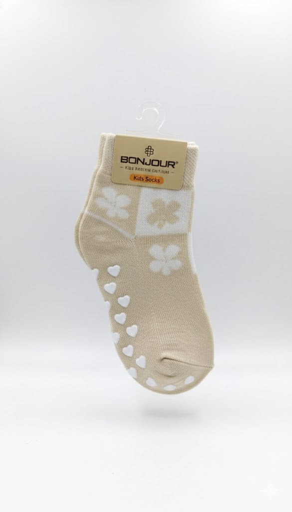 Cushion Girls Ankle Socks Cream Colour With Flower Design