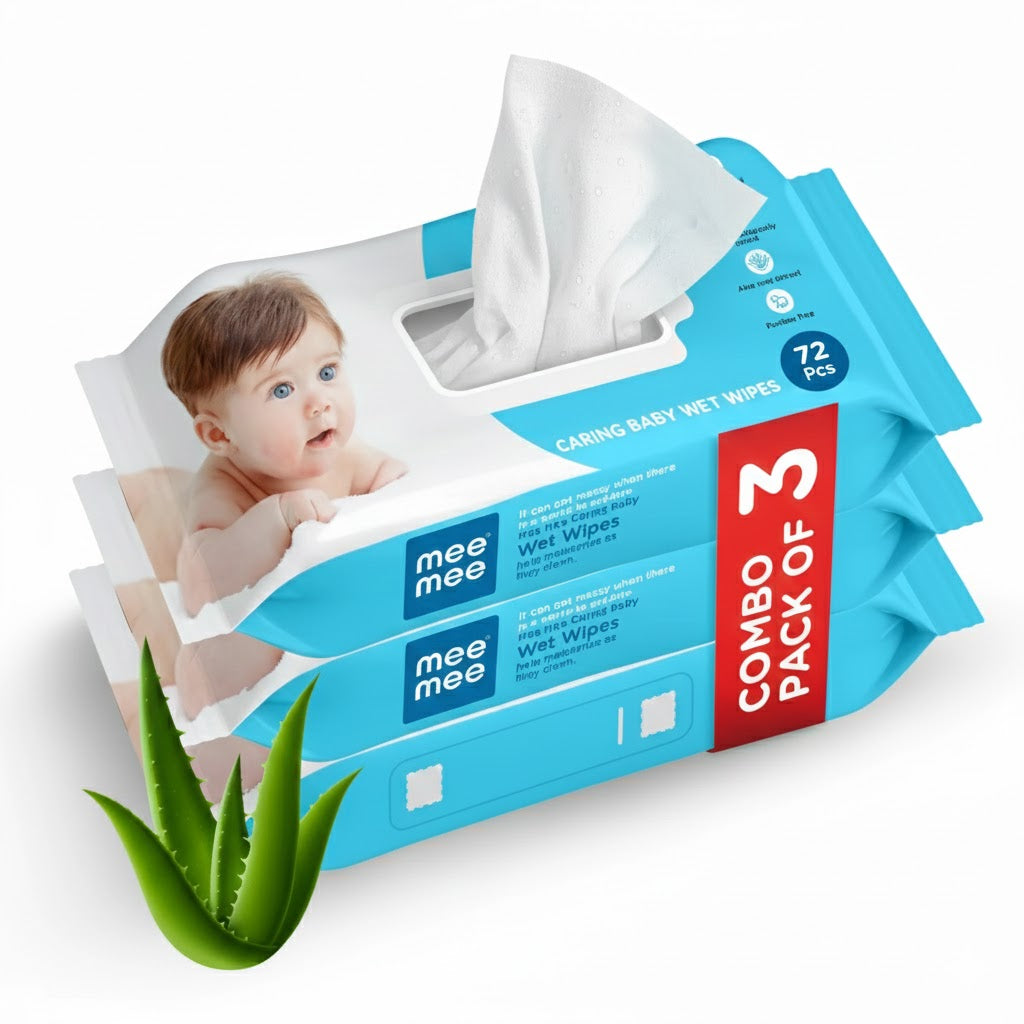 Mee Mee Caring Baby Wet Wipes With Aloe Vera, Pack Of 3 X72 Wipes Each