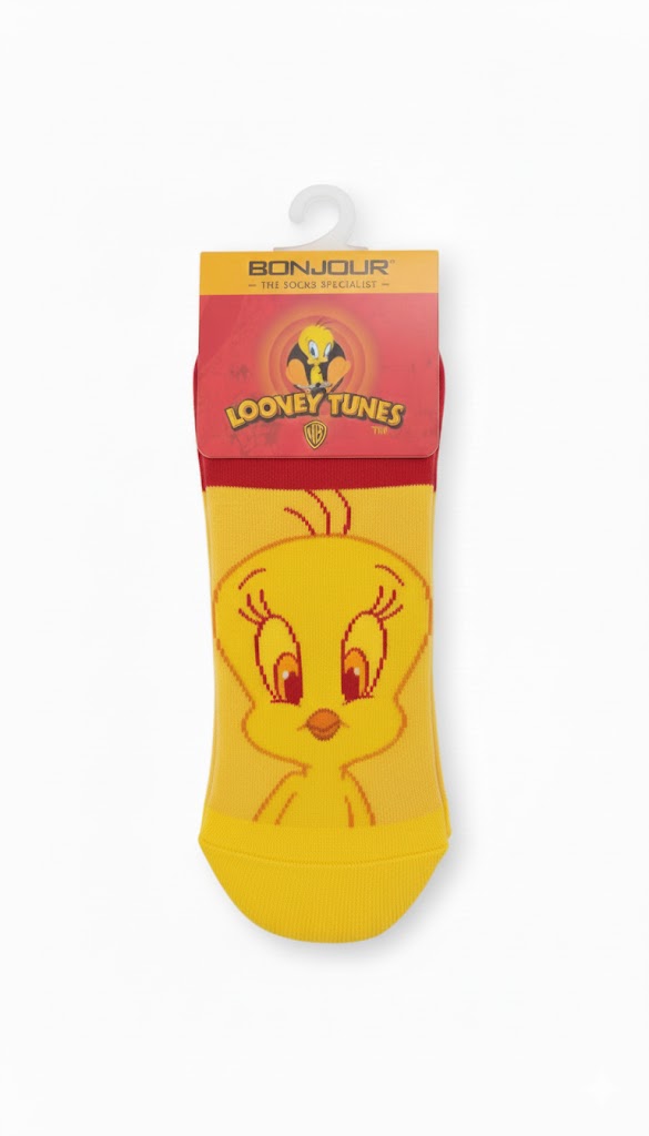 Yellow And Red Colour Looney Tunes Kids Ank Socks