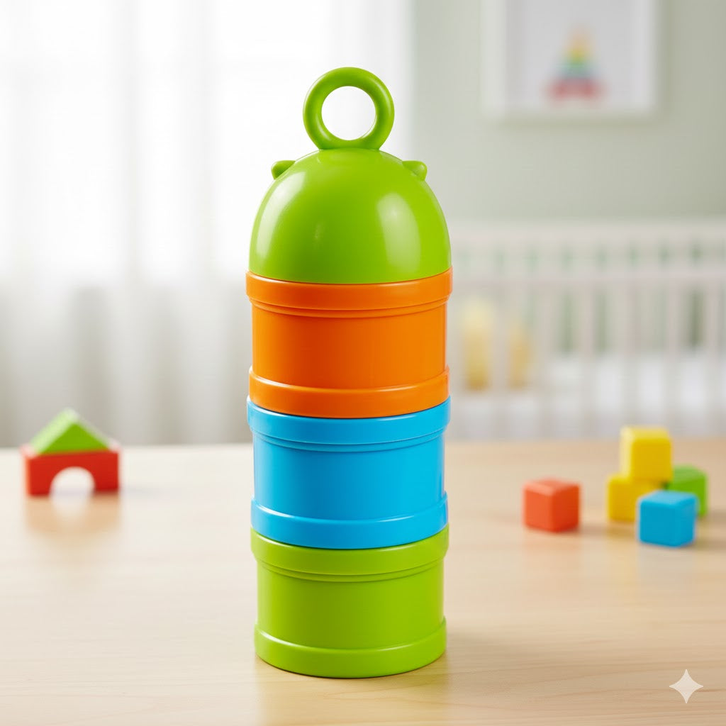 Mee Mee Multi Storage Milk Powder & Food Container | Microwavable Baby Food Box | Travel Friendly | 3 Layer Plastic Food & Milk Powder Container Individual Compartments Multifunctional (Multicolor)